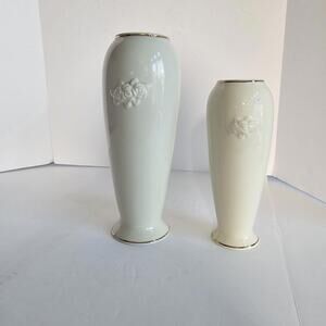 Lenox Rose Blossom Bud Vase Porcelain 24K Gold Trim Ivory Cream 2  7.5" and 6"